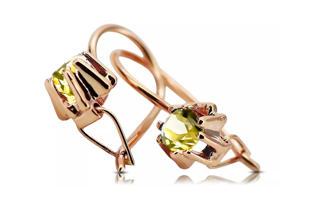Yellow Peridot Original Vintage 14K Rose Gold Earrings Vintage Jewlery vec053r Yellow Peridot Original Vintage 14K Rose Gold Earrings Vintage Jewlery vec053r